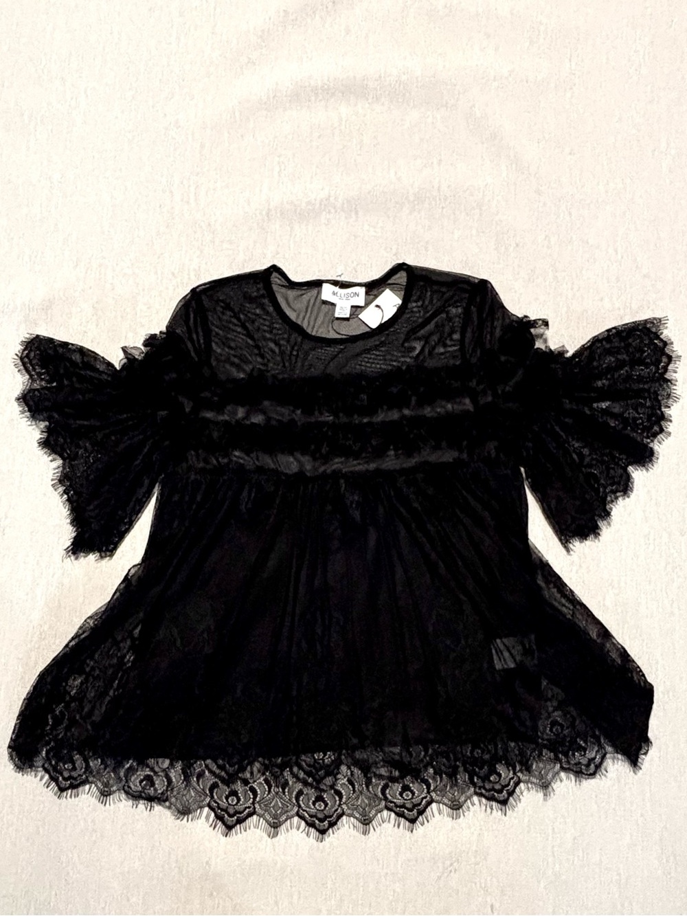 Allison New York Sheer Lace Ruffle Mesh Top for Anthropologie NWT***